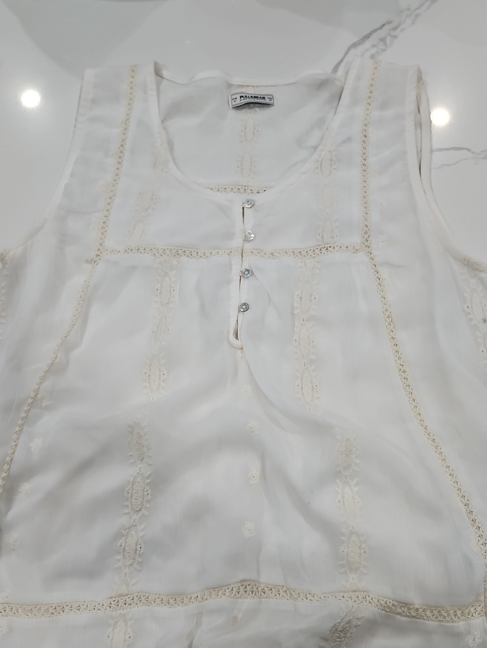 Pull&Bear Ivory Sleeveless Embroidered Camisole
